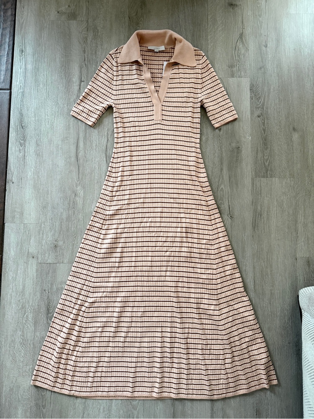 LOFT Stripe Ribbed Collared Maxi Sweater Dress Large NWT